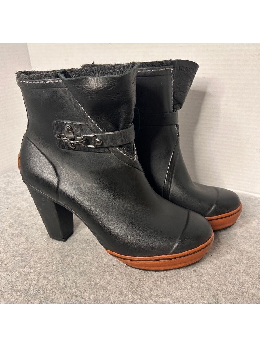 NEW Sorel Medina Women’s Heeled Platform Rain Boots Black Sz 8US 6.5UK 40EU